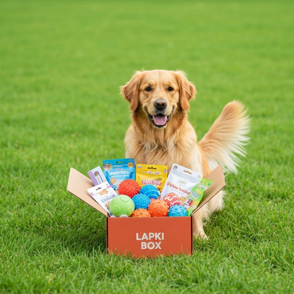 Счастливая собака с коробкой Lapki Box